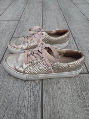 Tory Burch Women's Quilted Metallic Rose Gold Sneakers Size 6
